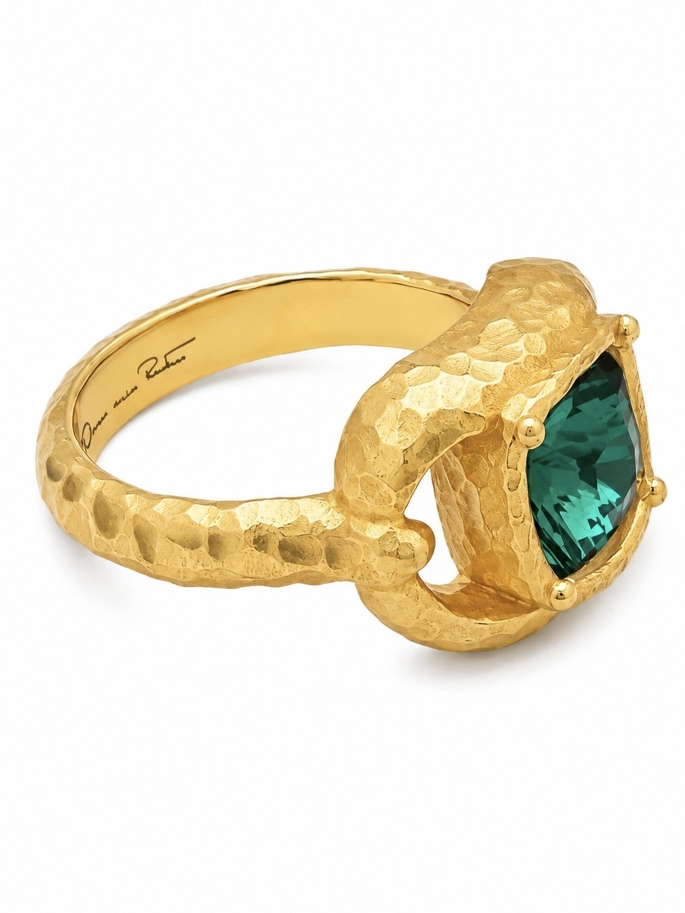 Oscar de la Renta Gold Ring with Deep Green Cushion Stone - Picture 8 of 10